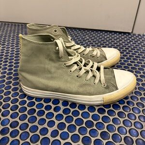 Army green suede high top converse